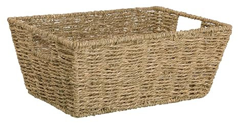 Wickerfield 13'' Seagrass Woven Storage Basket with Handle, Gift Basket Hamper, Gift Box for Christmas Eve, Shelf Baskets, Bathroom Storage (1)