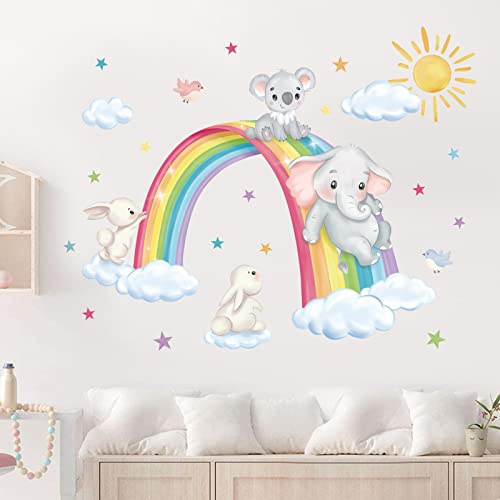 decalmile Wandsticker Regenbogen Wolken Wandtattoo Elefant Koala Hase | Abziehbare und Aufklebbare Wandaufkleber, DIY Abnehmbare Wandkunst Abziehbilder, Wandfreundlich, Leuchtenden Farben