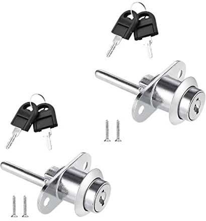 2 Pezzi Serrature per Armadietti Cassetto, Stantuffo Serrature Armadio con Chiavi, Serratura per Armadietto in Lega di Zinco per Mobili, Diametro 16 mm, Lunghezza 61 mm (Argento)