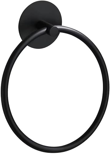 YUET Anneau Porte-Serviette 16cm Fixation Murale Rond en Acier Inoxydable pour Salle de Bain, Cuisine Support-Serviette Douche Accessoir de Salle de Bain, Noir Mat