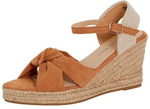 Womens Open Toe Wedge Sandals Ladies Espadrille Wedges Knotted Strappy Hessian Mid Heel Ankle Strap Adjustable Buckle Shoes Girls Holiday Summer Event Occasion Classic Shoe with Memory Foam Insole