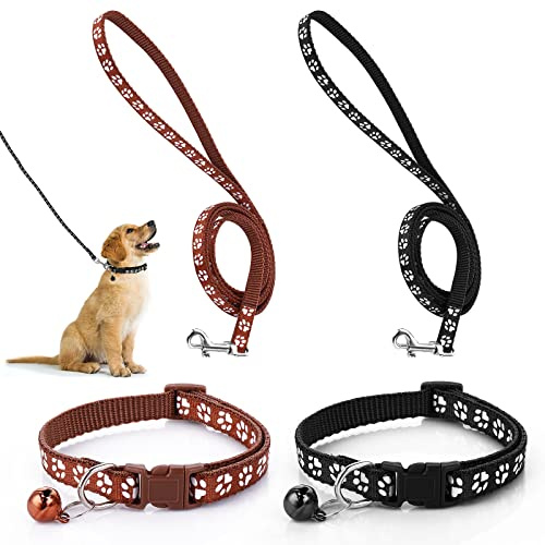 Molain Juego de collar y correa para perro, cachorro, gato, gatito, collar ajustable con correa, cuerda de entrenamiento duradera con hebilla de liberación rápida para perros pequeños gatos cachorros