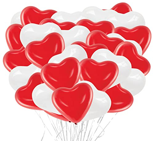Herzluftballons Rot Weiß 50 Stück Herz Luftballon 12 Zoll Ballons mit Herzform für Hochzeitsdeko Weiß Hochzeitsballons für Hochzeitsfeier, Anniversary, Heiratsantrag Partyschmuck, JGA Deko