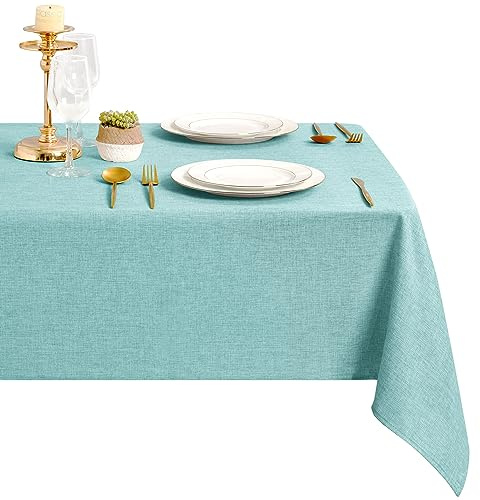 DWCN Blau Tischdecke 135x220cm Leinenoptik Abwaschbar Outdoor Wetterfest | Schmutzabweisend Wasserdicht Polyester Stoff Rechteckig Tischtuch für Esszimmer, Garten, Party, Hochzeiten, Haushalt