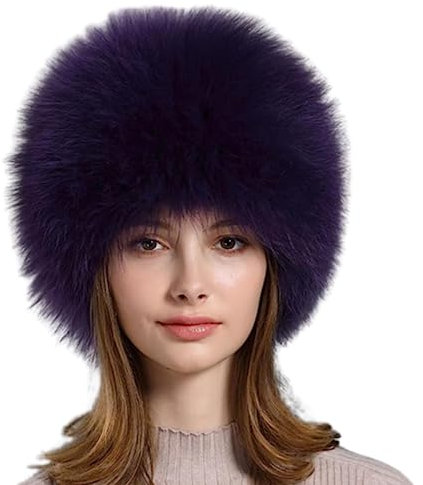 Usknxiu Damen Echtpelz Hut Warme Strick Mütze, Winter Elasticity Echtes Fuchsfell Lässige Pelz Mütze Flaumige Fliegermütze Für Radfahren, Skimütze Outdoor, Abschlussball Bowler Hut,D