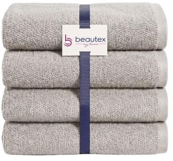 BEAUTEX Gästehandtücher 4er Set 30x50 Sandgrau 550 g/m² | Ideal für Familie und Bad, 100 % europäische Baumwolle, Oeko-Tex, weich, saugstark und langlebig.