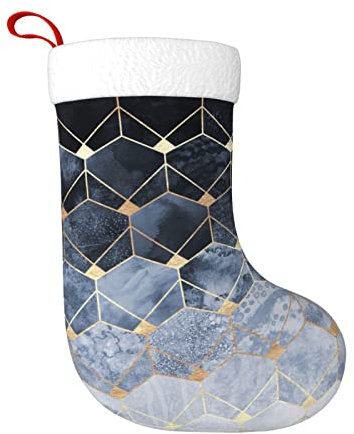 TRESILA Personalisierbarer Weihnachtsstrumpf Nikolausstrümpfe, Geschenktüten, Süßigkeitenbeutel, Weihnachtsbaum, hängende für Weihnachten, Feiertagsparty, blaue Sechsecke und Diamanten