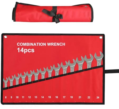 Schraubenschlüssel Rolltasche 6–25 Taschen Aufrollbare Werkzeugtasche Rot Leinwand Schraubenschlüssel Rollen Tasche für Heimwerker, Elektriker, Handwerker(14 Pockets)