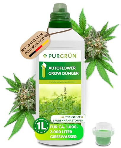Purgrün® Autoflower-Grow-Dünger 1 Liter – Schnell wirksame mineralische Rezeptur – Flüssigdünger für Indoor & Outdoor – NPK 5+4+6 – Wachstumsdünger in Premium-Qualität – Für kräftiges Wachstum