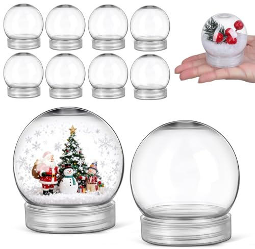 Plastic Snow Globes for Crafts, 10 Pcs Diy Snow Globe Plastic Clear With Screw Off Cap 4 Inch Cookies Jar Diy Crafts Christmas Fairy Lights Plants Flower Valentine Home Decoration