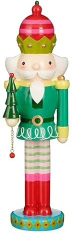 Magie di Natale Soldatino schiaccianoci verde con fantasie per decorazioni natalizie (H - 41 cm)