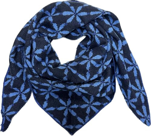 J26 XL Dreiecksschal Blume Winter Unisex Dreieck Strickschal Schal Wolle Stola Tuch Stickschal (Schwarz Blau)