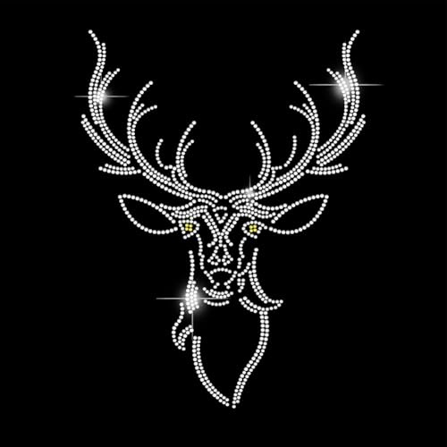 SUPERDANT Hirsch Strass Transfer zum Aufbügeln Tier Bügelbild Strass Weihnachten Elch Hitze Kleidung Strasssteine zum Aufbügeln Für T Shirt Jacke Taschen Weihnachtsdekorationen 29.7x21cm