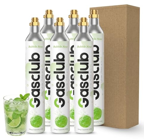 GasClub 60L CO2 Cylinder Compatible with All 'Screw-In' Soda Makers For SodaStream (Excluding Enso, E-TERRA, Art, Terra, Gaia, and Aqua Fizz), Philips, Aarke, etc.Makes Up to 60L, 6-Pack