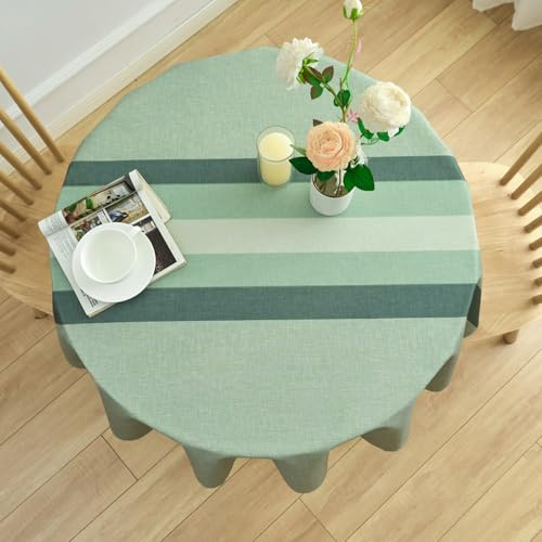 Tovaglia Righe Moderna 140x140 Tovaglia Rotonda Verde Lino Vintage Tavolo da Giardino per Esterni Copritavolo da Cucina Resistente alle Intemperie per Primavera Autunno Compleanno