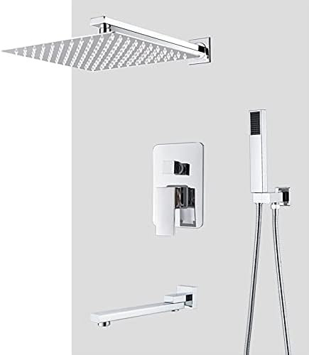 Modern Chrome Bathroom Faucet with Rain Shower Head Wall Mounted Bathtub Mixer Tap Set for Beauty Bathrooms 3 Way Shower System