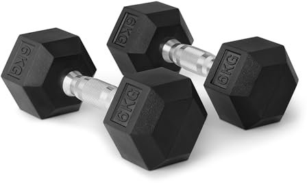 Amazon Basics Hantel-Set, mit Gummibeschichtung, sechseckig, 6 kg, Schwarz