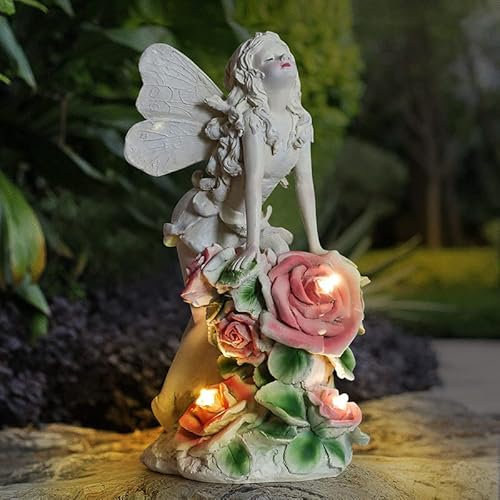 Euakee Figure da giardino a forma di angelo solare, a LED, con angelo di preghiera, decorazione per prato, decorazione per tomba, resistente alle intemperie, cimitero, decorazione da giardino