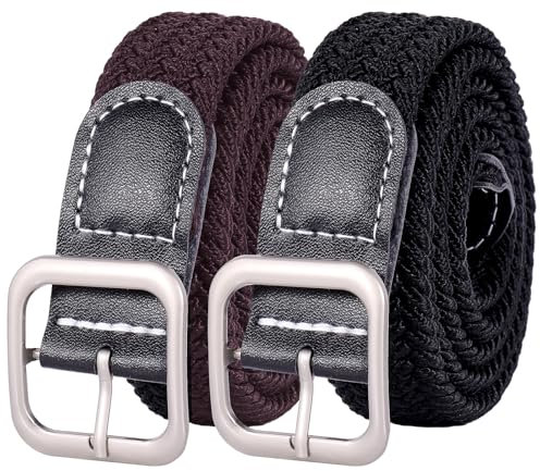 2PCS Elastischer Gürtel Herren Damen, 2.5cm Breite Flechtgürtel Black Kaffeefarbe, 100cm Stretchgürtel, Schlicht Und Stilvoll Gürtel Herren Stretch Für Jeans, Jogginghosen, Hosen Mit Geradem Beinv