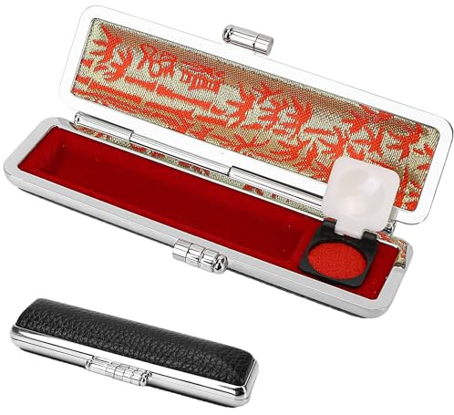 Caja de sello japonés Hanko de poliuretano, caja de sello de nombre japonés, caja redonda de cuero, caja de sello de cuerno, soporte de sello japonés (negro, 0 ~ 12 mm)