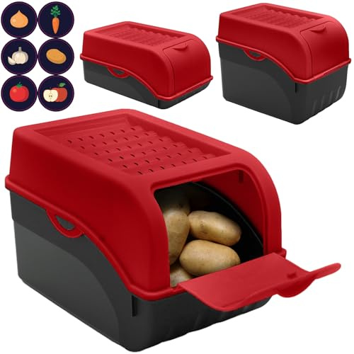 ARTECSIS Kartoffel Aufbewahrungsbox Rot 3er Set in 3 Größen: Klein, Mittel, Groß – für Kartoffeln, Zwiebeln und Gemüse – stapelbare Kartoffelkiste