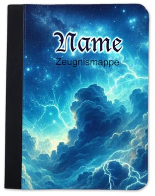 Maus-Design Zeugnismappe personalisiert mit Name, Blitze | Mit Klarsichthüllen A4+, Urkundenmappe, Dokumentenmappe