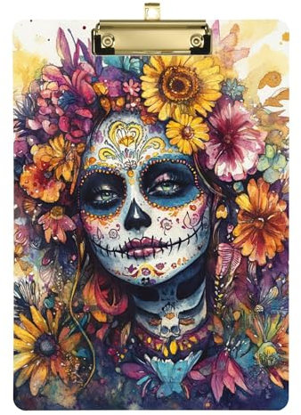 Dia De Los Muertos mexikanische Acryl-Klemmbretter, A4, 31,8 x 22,9 cm, Inspektor-Klemmbrett mit flachem Profil-Clip für LKW-Fahrer