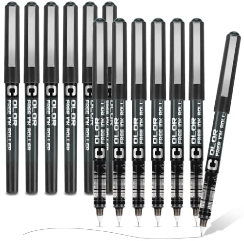 OWill 12 Pezzi Penne Roller Nero 0.5mm, Set di Penne Gel Nere, Punta Fine per Scrittura Chiara e Fluida, Ideali per Uso Professionale o Personale