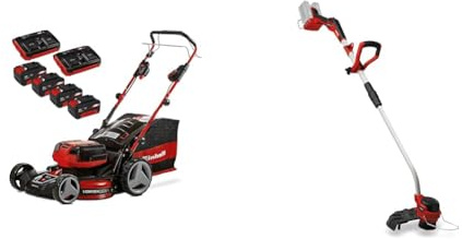 Einhell Professional Tondeuse à Gazon sans Fil GP-CM 36/47 S HW Li Power X-Change (36V, 47cm Coupe, autotractée) 4 Batteries 4,0Ah et 2 Chargeurs Doubles + Coupe-Bordures sans Fil GP-CT 36/35 Li BL