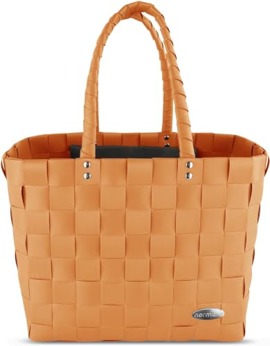 Flecht-/Einkaufskorb - inkl. eingenähter Innentasche für Schlüssel, Handy etc - großer Shopper mit 20 Liter Volumen Farbe Orange