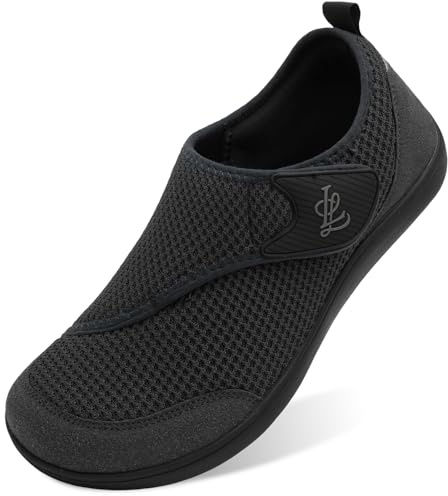 LeIsfIt Men's Wide Toe Box Diabetic Shoes Zero DOP Barefoot Sneakers Black