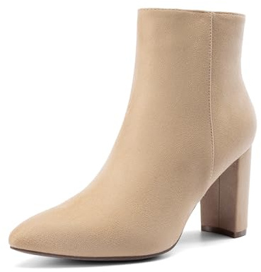 DREAM PAIRS Women's Chunky Heel Ankle Booties Pointed Toe Short Boots,Size 9,Nude,SIANNA-1