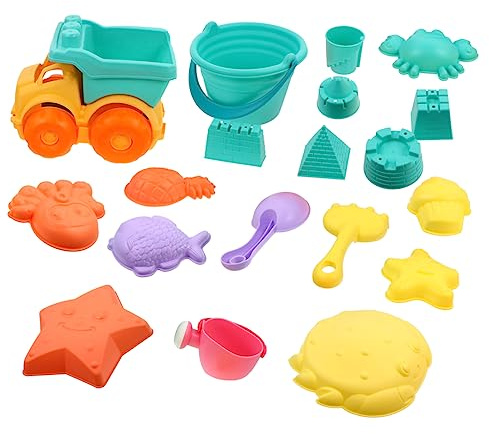 KONTONTY 19pcs Boys and Girls Beach Toys Set Car Toy Sandbox Mold for Childrens Play Sand Tray for Boys and Girls Age Random Color