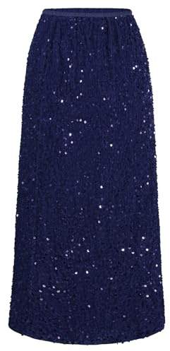 Kyzoeyou Jupe en Velours à Paillettes Femme Taille Haute Élastique Jupes Moulantes Brillantes Ourlet Fendu Robe Midi pour Fête Club Sortie Nocturne, N-Navy, XXL