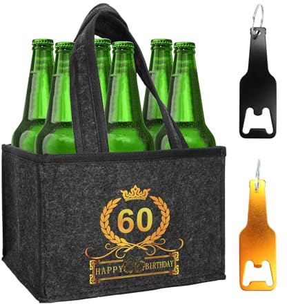 Zidoley Geschenk 60 Geburtstag Mann, Männerhandtasche Bier Flaschentasche mit 2 Flaschenöffner für 6 Bierflaschen, Schwarz Filz Handtasche, Geburtstag Geschenk für Männer Freund Bierliebhaber