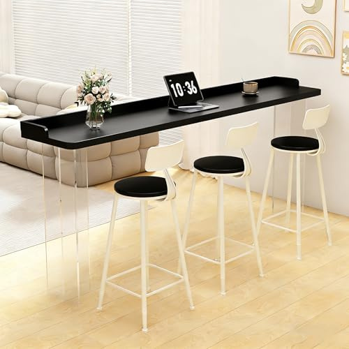 Modern Bartabell, Industriell Köks- och Matsalstabell i Thekenhöjd med Akrylbas, för Kök, Vardagsrum, Festrum, Utan Hocker(Black,180x40x105cm/71x16x41in)