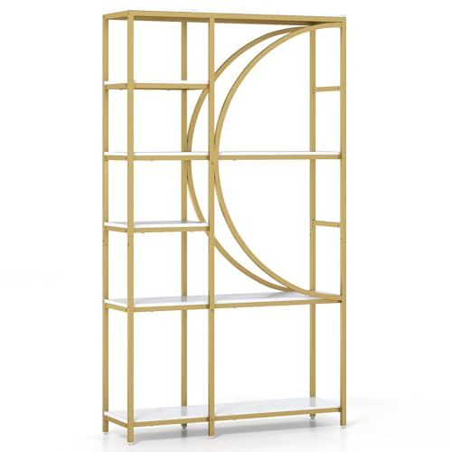 SFAREST 5/6-Tier Bookcase, 175/177cm Large Wide Modern Book Shelf with Open Compartments, Industrial Wood Metal Bookshelf and Floor Standing Book Rack for Home Office (White, 100 x 30 x 177 cm) | Large Wide Modern Book Shelf with Open Compartments, Industrial Wooden Bookshelf and Floor Standing Book Rack for Home Office