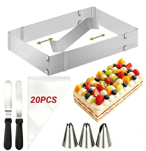 Molde Rectangular Desmontable con Espátula, Manga Pastelera y Boquillas
