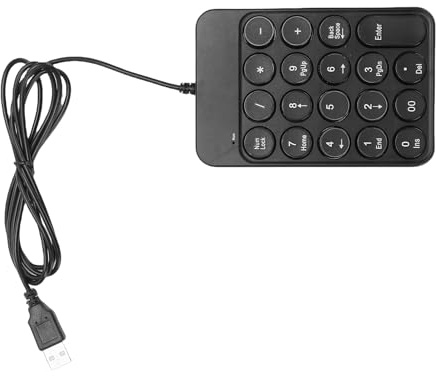 Hamwesh Trådbunden Numerisk Tangentbord, 19 Tangenter Ergonomisk Design, Gummibasstabilitet Trådbunden Numerisk Tangentbord, Numeriskt med Runda Tangenter för Bärbar Dator, Resor och Resor