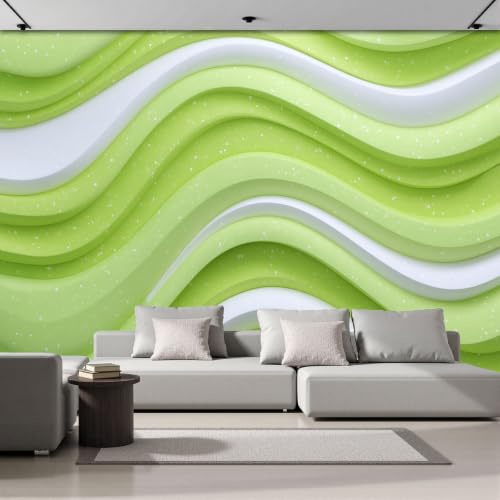 Carta Da Parati Fotomurale Xxl Rilievo Ondulatorio Minimalista 3D 200X140Cm, Poster Murale Fotografica 3D In Tessuto Non Tessuto Linee Marmo Sfumate Di Grande Per Tv Corridoio Soggiorno, Verde Salvia