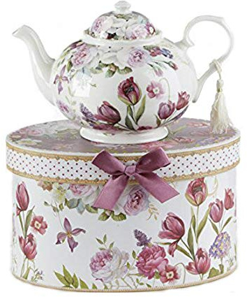 9.5 x 5.6 Porcelain Tea Pot in Gift Box, Tulip