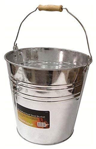 Garden Mile® 10L, 15L zincato multiuso pulizia secchio zincato resistente forte secchio in metallo con impugnatura in legno metallo secchio in acciaio INOX cenere secchio per carbone Fire Water, 15 L