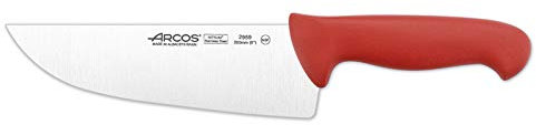 Arcos Serie 2900 - Caja 6 uds Cuchillo Carnicero Ancho - Hoja de Acero Inoxidable NITRUM de 200 mm - Mango inyectado en Polipropileno Color rojo (6 UDS)