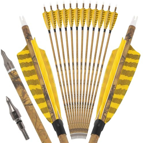 AMEYXGS Camo Carbon Pfeil 30 Zoll Praxis Jagd Pfeil Spine 500 mit 4 Zoll Türkei Federn Für Traditionelle Recurve-Bogen Compound-Bogen (6)