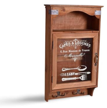 Wandschrank „Maison Marseille“ – Vintage Hängeschrank | Shabby Chic | Glastür & Haken | Landhausstil Schlüsselschrank lof022 Palazzo Exklusiv