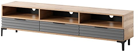 Selsey Meuble TV, avec LED, Chêne Wotan / Gris Brillant