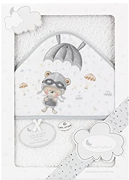 Interbaby Asciugamano con cappuccio per neonato PARACAIDISTA in bianco e grigio - 560 g