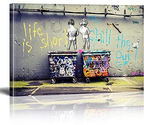 Banksy Bilder auf Leinwand Life is Short Chill The Duck Out Graffiti Street Art Wand Bild Pop Art Gemälde Kunstdruck Modern Wandbilder XXL Wanddekoration Mit Rahmen 140x80cm