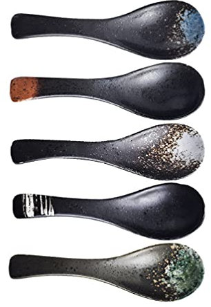 UPKOCH 5Pcs Japanischen Suppe Löffel Set Retro Suppe Keramik Portion Löffel für Chinesische Asiatischen Ramen Nudel Besteck