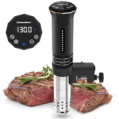 KitchenBoss Sous Vide Machine: Ultra-Quiet Immersion Circulator, Precision Cooking, Stainless Steel, Black, G300 Model, 1100W, 120V, 16L, 104°F-194°F